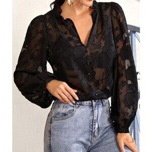 Nanette Lepore black blouse floral print